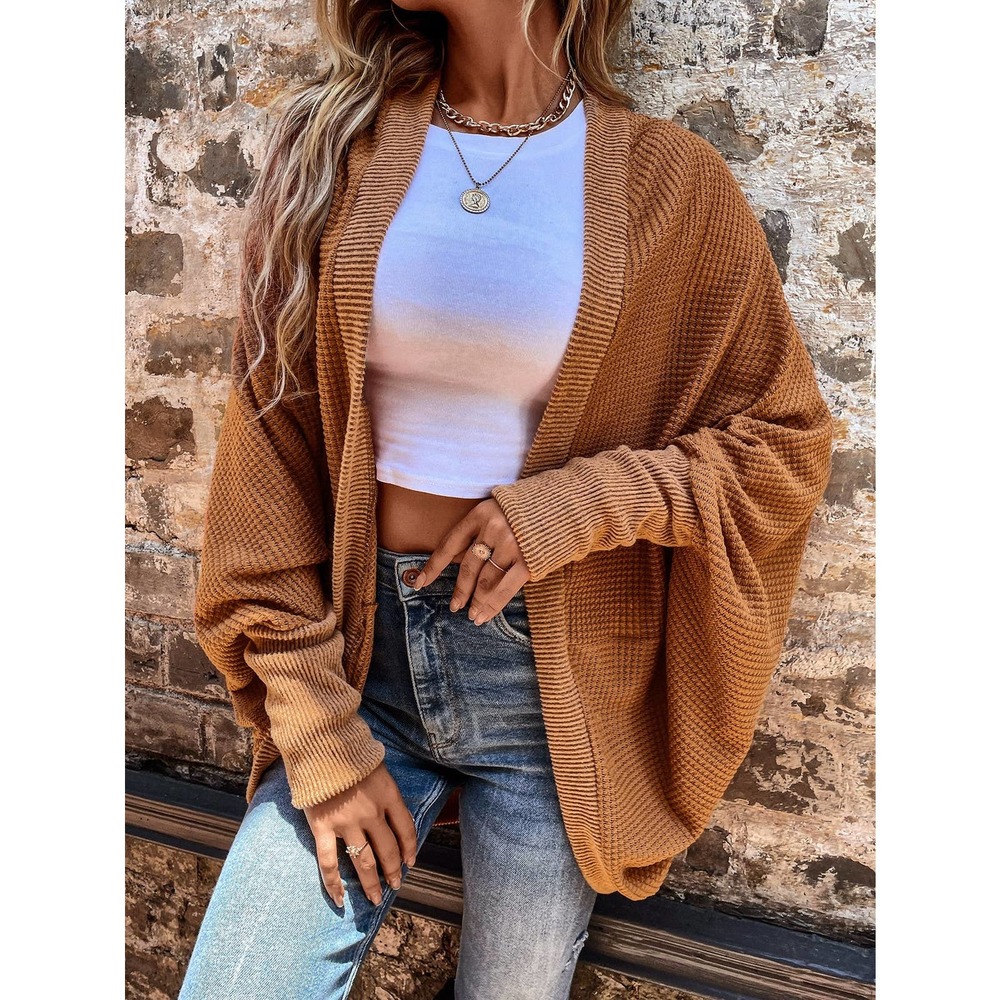 Batwing Sleeve Open Front Coat knit sweater cardigan rust brown - Picture 4 of 5